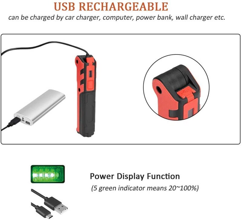 BESTSUN USB Work Light COB LED Inspection Light, BESTSUN Foldable Rechargeable Flashlight Portable Handheld Work Lamp with Magnetic Base & Swivel Hook & 4 Modes for Garage Mechanic Auto Car Truck Repair - Image 4